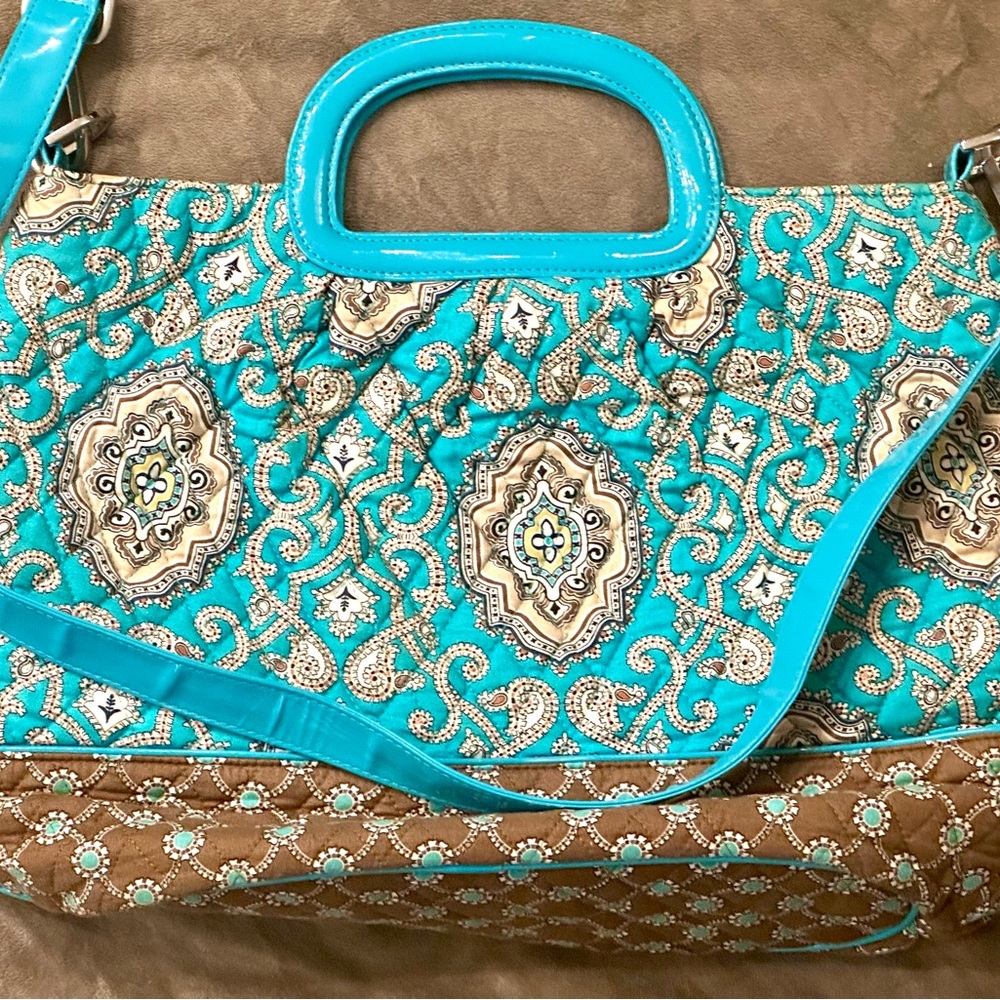 Vera Bradley Tote Satchel Bag Totally Turquoise Purse - Picture 2 of 4